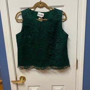 Vintage kari’s korner Green Lace tank Top Dressy Cami Size 12 Petite.